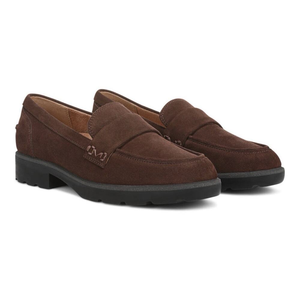Vionic Cleo Women’s 10 Brown Suede Loafers Slip On Comfort Shoes New Box
